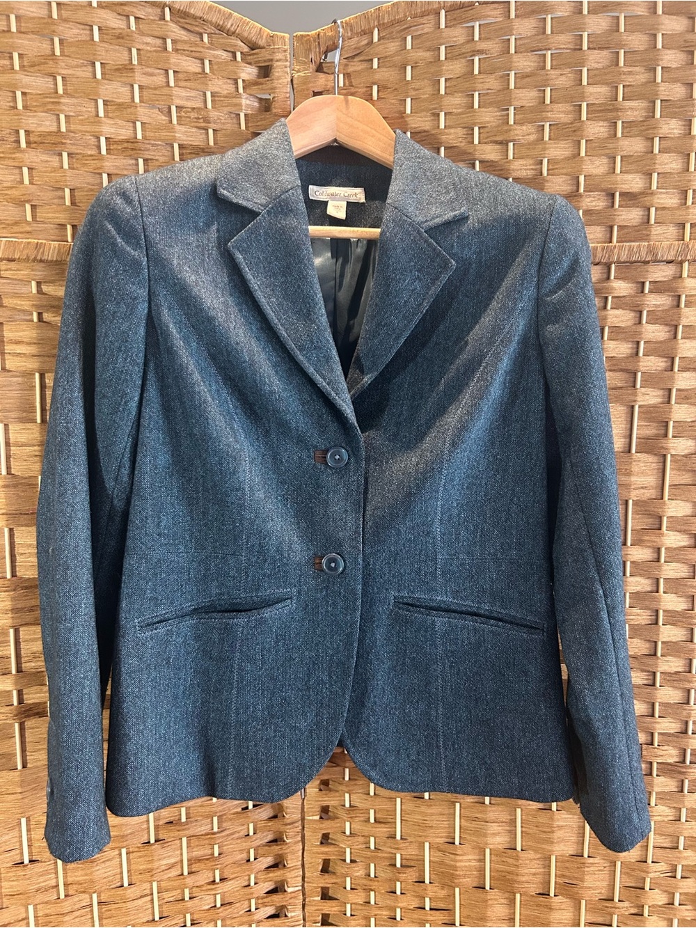 Wool Blend Tweed Blazer Corduroy Trim Dark Blue Green Equestrian Jacket Size 6